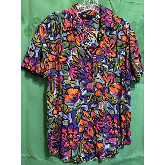 Aim Sport Blouse Flowers Button Front - Picture 1 of 1